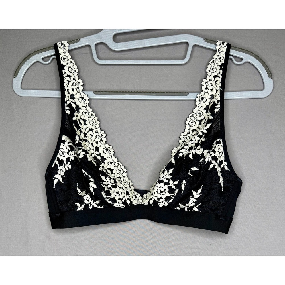 Wacoal 852191 Lace Affair Bralette Black Ivory Floral Wireless Convertible 36 - Picture 3 of 6